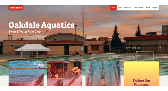 Oakdale Aquatics website screenshot